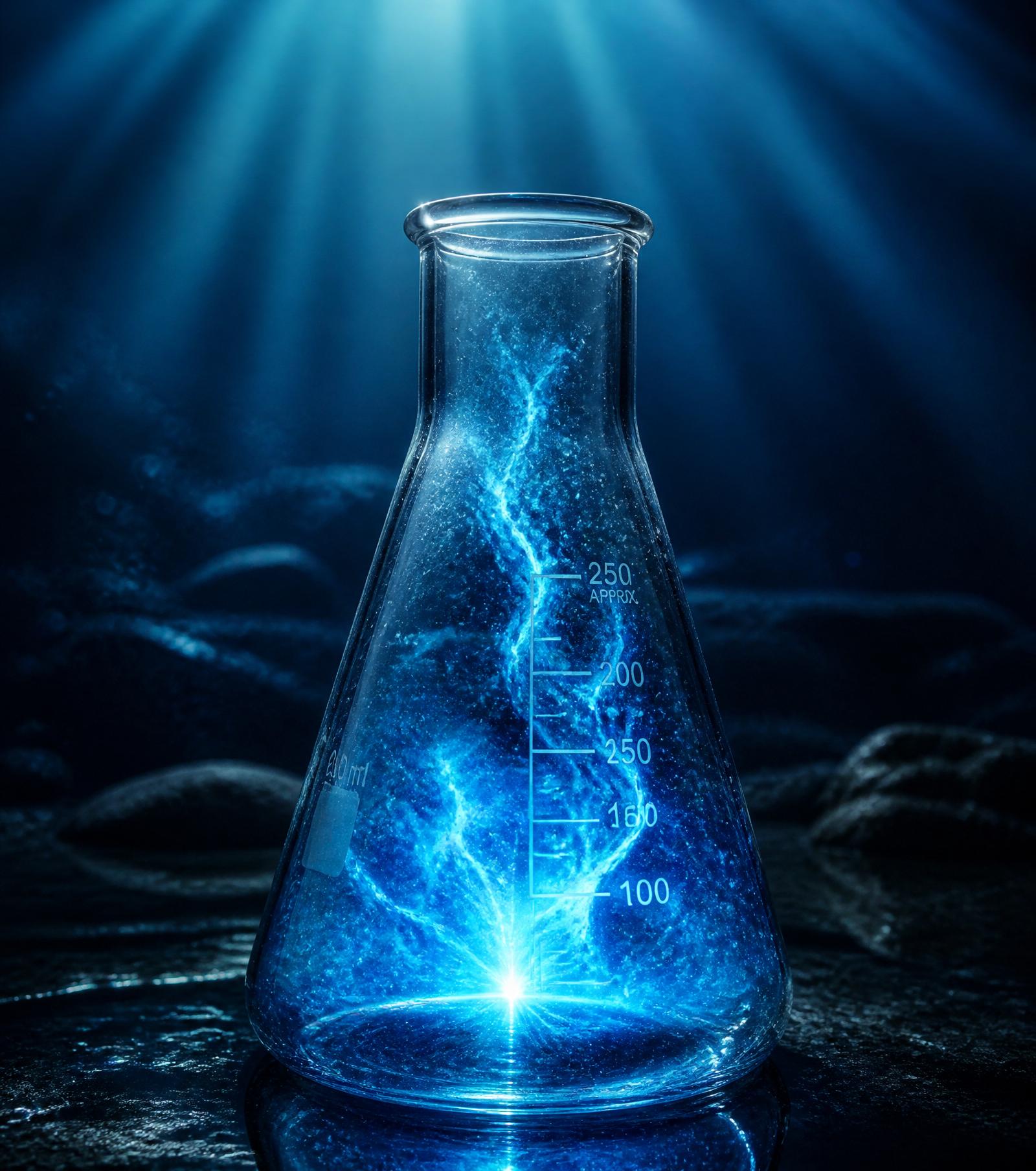 Fiole scientifique avec plasma bleu